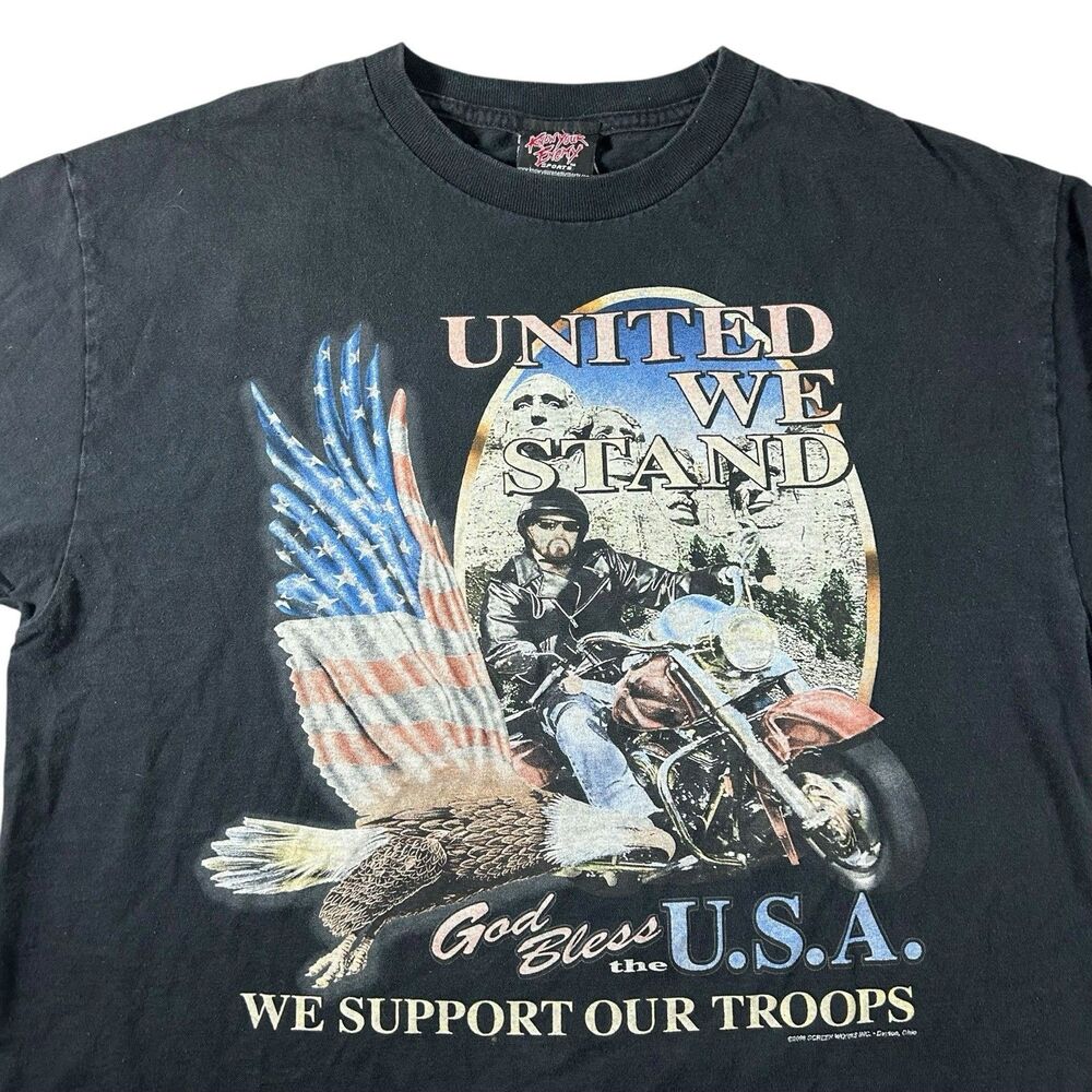 Y2K United States Of America Graphic Shirt Men’s Large Motorcycle Eagle Back Hit
